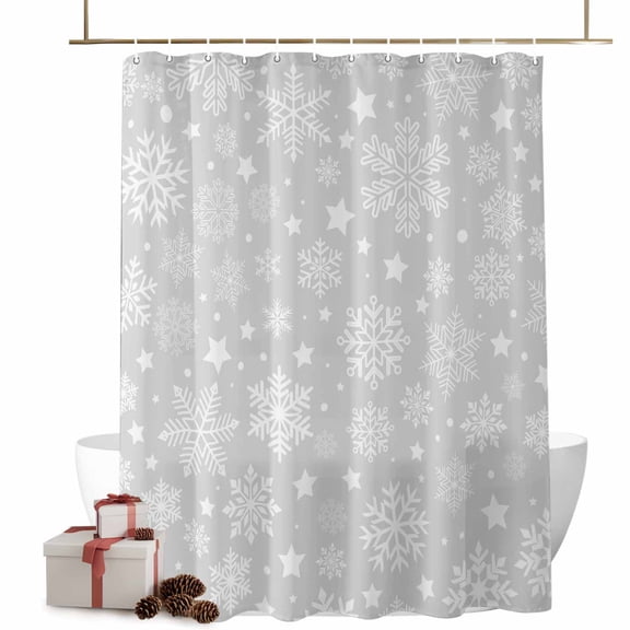 Shower Curtains for Bathroom-72"x72",Xmas Snowflakes on Gray Waterproof Bath Curtain Grommet Shower Curtain Set with Hooks