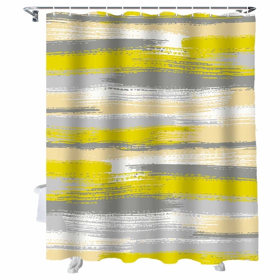 Shower Curtains for Bathroom-72"x84",Modern Yellow Gray Stripes Waterproof Bath Curtain Grommet Shower Curtain Set with Hooks