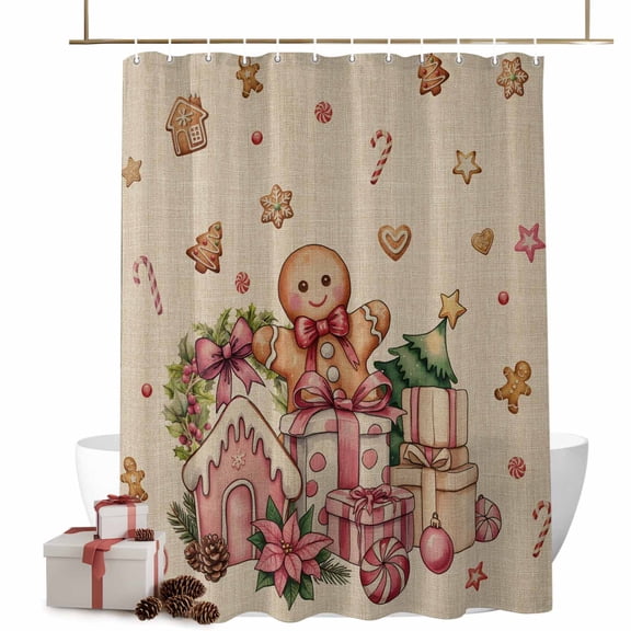 Shower Curtains for Bathroom-72"x84",Retro Ginger-cake People Waterproof Bath Curtain Grommet Shower Curtain Set with Hooks