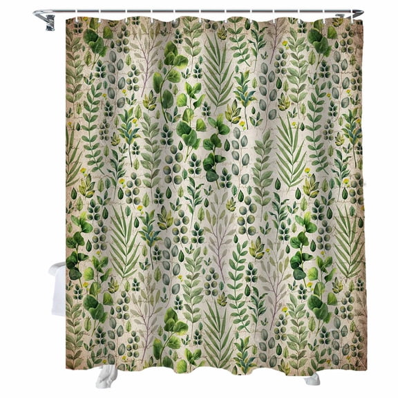 Shower Curtains for Bathroom-72"x84",Watercolor Green Leaves on Linen Waterproof Bath Curtain Grommet Shower Curtain Set with Hooks