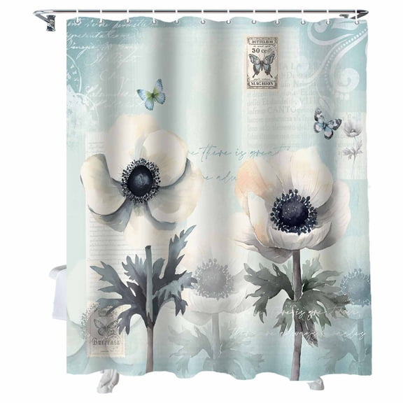 Shower Curtains for Bathroom-72"x84",Watercolor Poppy Flower Butterfly Waterproof Bath Curtain Grommet Shower Curtain Set with Hooks