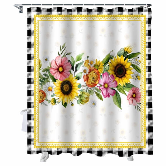 Shower Curtains for Bathroom-72"x84",Watercolor Sunflowers Floral Leaves Waterproof Bath Curtain Grommet Shower Curtain Set with Hooks