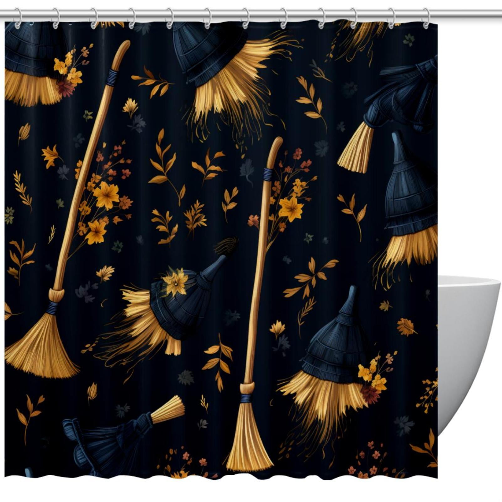 Shower Curtains halloween broom Waterproof Shower Curtain with Grommets