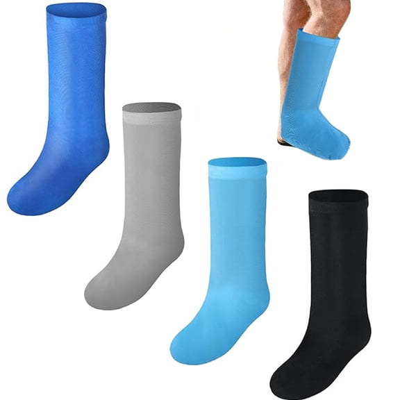 Cast Covers for Leg,Bexikou 4 Pack Reusable Leg Cast Protector, Foot Cast Sleeve,Plaster Stocking Protective,Leg Cast Sleeve for Foot Leg Protector Men Women(Black, Gray, Blue, Light Blue)