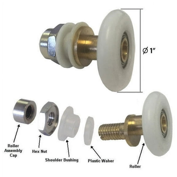 Shower Door 1" Ball Bearing Top Roller Assembly for Framed and Frameless Sliding Shower Doors