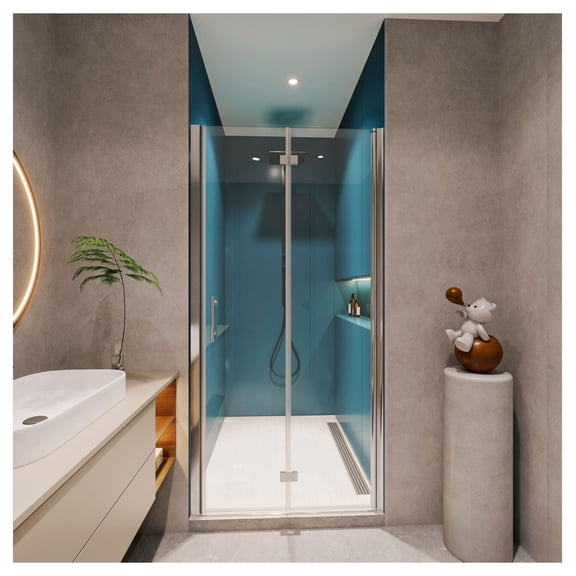 Shower Door 30-31 3/8 Inch, Universal Pivot Shower Enclosure with 1/4" Tempered Glass, 72 Inch Height, Stainless Steel Handle