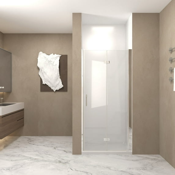 Shower Door 33-32 "x 72" Bifold Shower Door, 1/4"(6mm) Tempered Glass, Chrome Aluminum Frame, Explosion Proof Film,Glass Shower Door