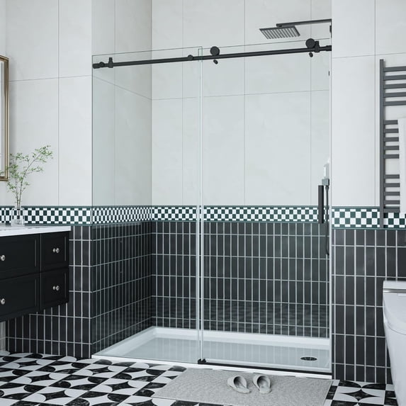 Shower Door, 44-48" W × 76" H Frameless Sliding Shower Door,Waterproof Glass Shower Door with Stainless Steel Handle and Seal Strip, 5/16" (8mm) Easy-Clean Tempered Glass
