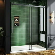 Shower Door, 48 in W x 72 in Frameless Bypass Sliding Shower Door, Glass Shower Door 5/16" (8 mm) Tempered Glass with Explosion-Proof Film Bath Sliding Door Stainless Steel Matte Black