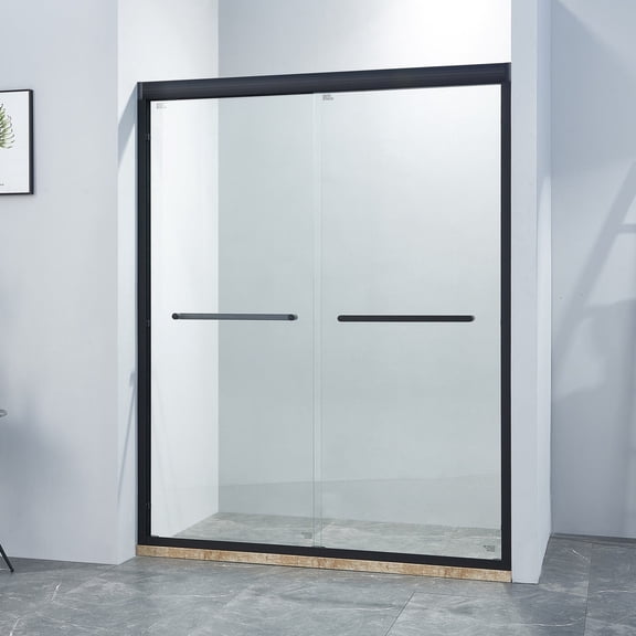 Shower Door 56-60"W x 75"H Double Sliding Shower Door, Aluminium Alloy Frame in Matte Black, 1/4" (6mm) Thick SGCC Tempered Clear Glass.,Frameless Shower Door