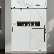Shower Door, 56-60" W x 76" H Single Sliding Frameless Shower Door 5/16" (8mm) Clear SGCC Tempered Glass, Premium Stainless Steel Hardware, Nano Coating Glass, 3 Wheels Design Back