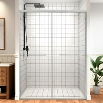 Shower Door Double Sliding Glass Shower Door 56-60 in W. x 72 in. H, 1/4 inch Clear SGCC Tempered Glass Sliding Doors, Bathroom Shower Glass Doors with Explosion-Proof Film, Matte Black