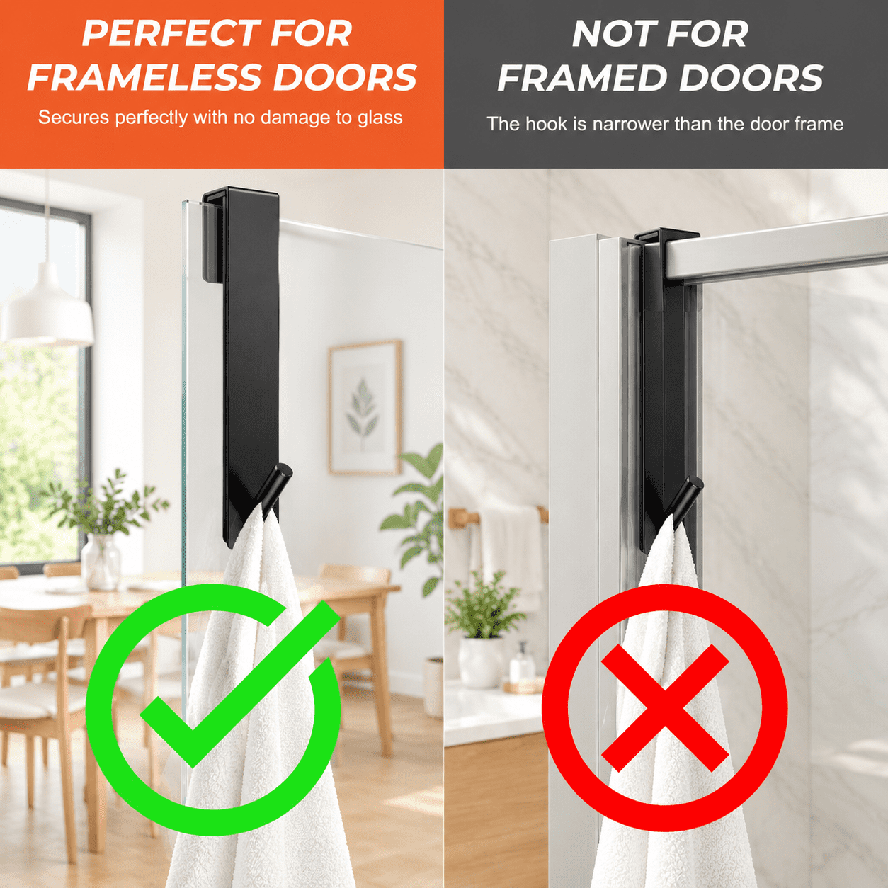 Shower Routine Towel And Robe Shower Door Hooks(7.5 Inch) Extended Over Hooks For Bathroom Frameless ...