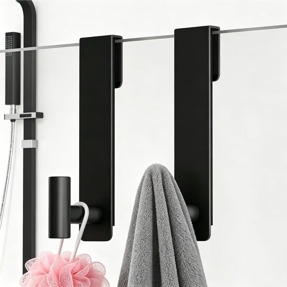 Shower Door Hooks, Heavy Duty Stainless Steel Over The Glass Door Hanger, T Shape Bathroom Towel Robe Coat Rack Hooks, Tool-Free Installation