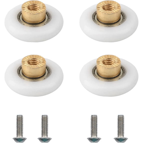 Shower Door Roller, 4Pcs Copper Bathroom Glass Door Pulleys Single Shower Door Runners Wheels Sliding Glass Curved Door Guides for Bathroom DIY Replacement Parts (Diameter 19mm)