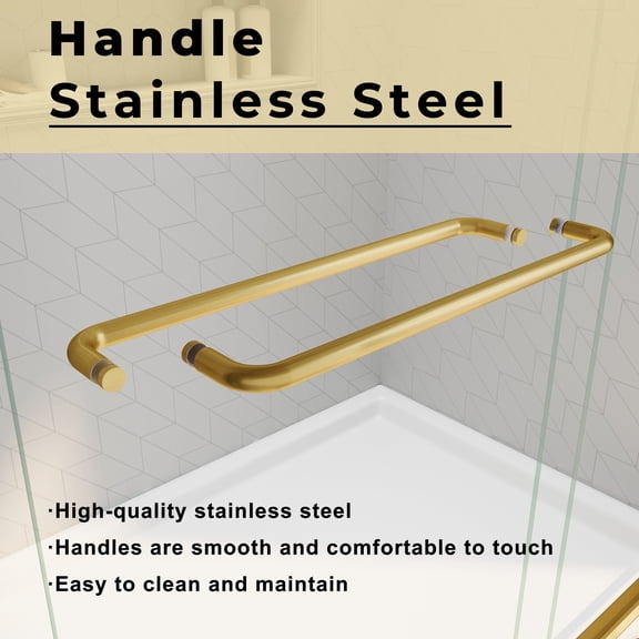 Shower Door Sliding Shower Glass Door 44-48 in. W x 72 in. H, Adjustable Semi Frameless Shower Door, Certified Thick Clear Clear Tempered Glass, 304 Stainless Steel Handles, Brushed Gold,Frameless Sh