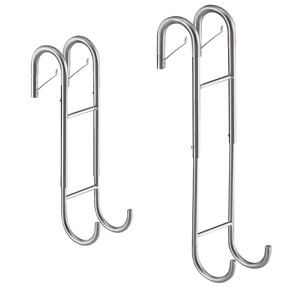 Shower Door Towel Hooks (2-Pack), 9"~13" Length Adjustable Hook for Framed & Frameless Over The Door Glass, Squeegee Holder, Towels Hanger for Bath Suits Rozer Robes Loofahs Shavers, Silver