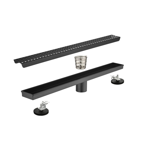 Shower Drain 24 Inch, Stainless Steel Square Grate Shower Drain with Hair Strainer & Leveling Feet, Bathroom Floor Drain for Tile Shower, Kitchen, Garage