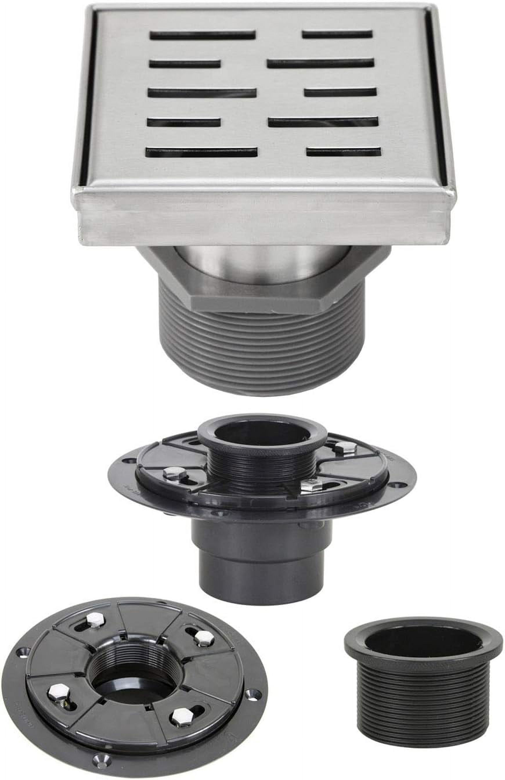 Shower Drain (4 Inches) Stripe Pattern Grate With Threaded Adapter