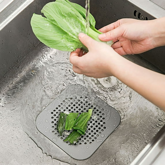 Shower Drain Cover 14.5x14.5cm – Bathroom & Kitchen Hair Catcher with 4 Suction Cups, TPR Anti-Clog Floor Drain Guard (Black/Gray, Non-Slip Filter Screen)