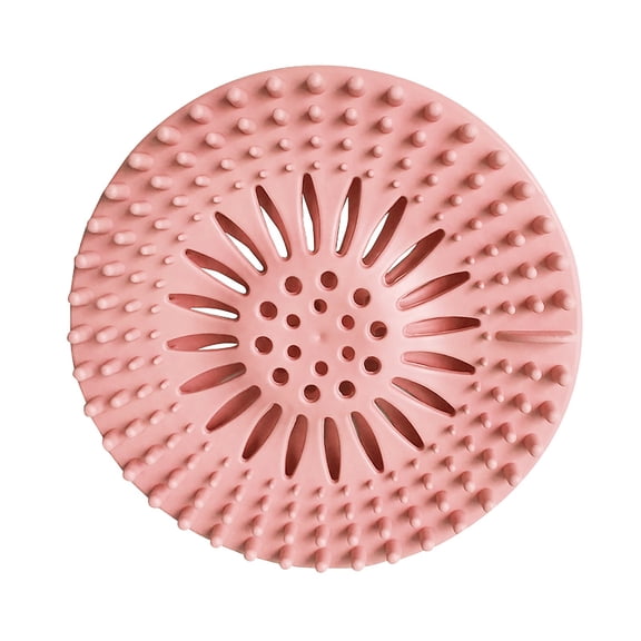 Shower Drain Cover, 5.24 Inch Flexible Silicone Hair Catcher, Anti Clogging Raised Spill Filter for Master Bathroom Tub, Pink, Qtmrj