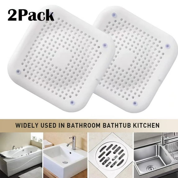 Shower Drain Cover For Bathroom Tub And Kitchen, Easy To Install 2-Pack-White