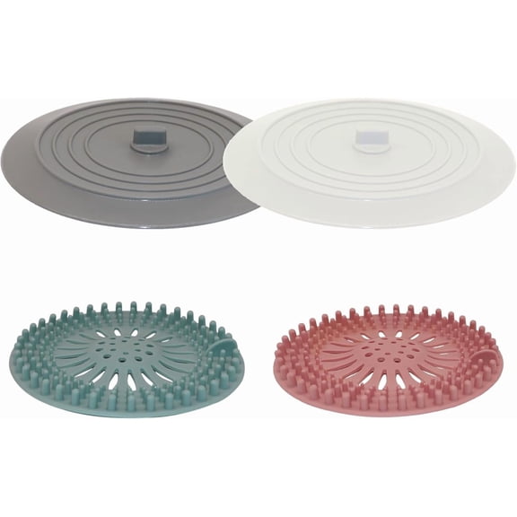 Shower Drain Hair Catcher Tub Stopper, V-TOP Drain Cover for Shower to Catcher Hair, Silicone Bathtub Drain Plug Suit for Bathroom Kitchen and Laundry, 4 Pack