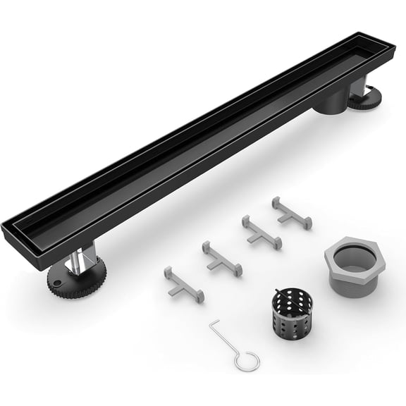 Shower Drain Offset for Bathroom: 36-Inch Black Linear Shower Drain with Removable Tile Insert Grate - 304 Stainless Steel Rectangular Shower Floor Drain Side Outlet with Hair Catcher