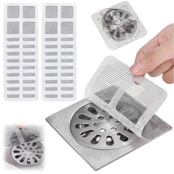Shower Drain Screen 30Pcs 4x4 Inch, Drain Screen for Shower Hair Catcher, Flat Floor Drain Sticker, Adhesive Window Screen Repair Tape