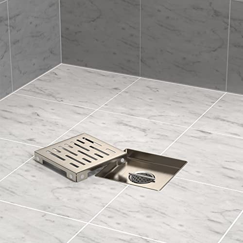 1888 Square Shower Drain, 6 Inch Tile Shower Floor Drain Kit with Removable Grid Grate and Hair Catcher, SUS 304 Stainless Steel, Matte Black 1888 Square Shower Drain, 6 Inch Tile Shower Floor Drain Kit with Removable Grid Grate and Hair Catcher, SUS 304 Stainless Steel, Matte Black