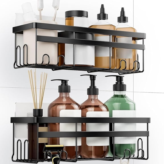 Shower , No Drilling Rustproof Organizer with Save Space Hooks, Apartment Essentials for Bathroom, Kitchen & Living Room, Shelf for Inside Shower, 2-Pack