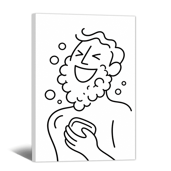 Shower Expression Canvas Wall Art Black & White Line Bathing Picture Print, Relaxing Minimalist Artwork Modern Painting for Home, Restroom, Bathroom Wall Decor
