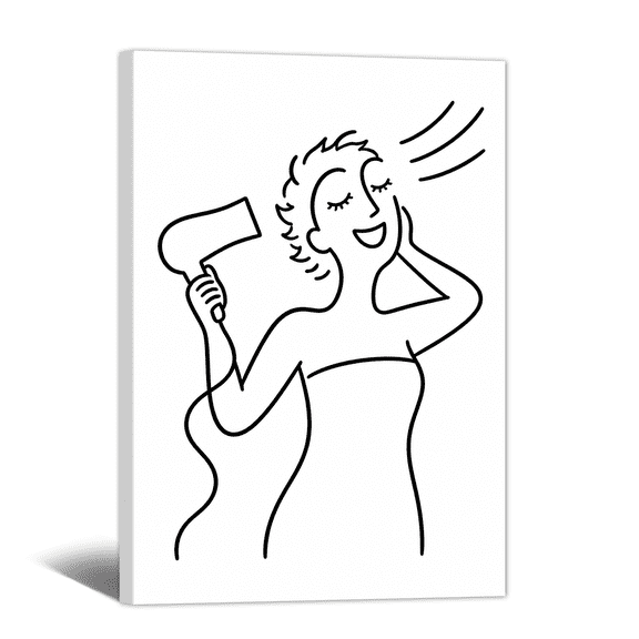 Shower Expression Canvas Wall Art Black & White Line Bathing Picture Print, Relaxing Minimalist Artwork Modern Painting for Home, Restroom, Bathroom Wall Decor