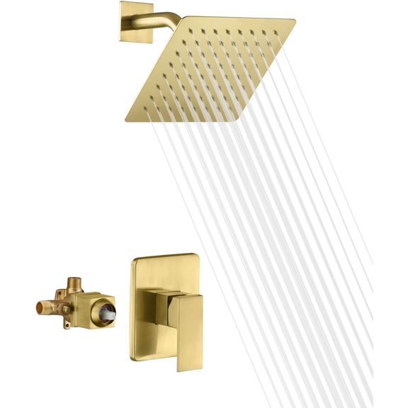 Shower Faucet Brushed Finish, 8" Square Rainfall Shower Including Rough-In Valve and Trim