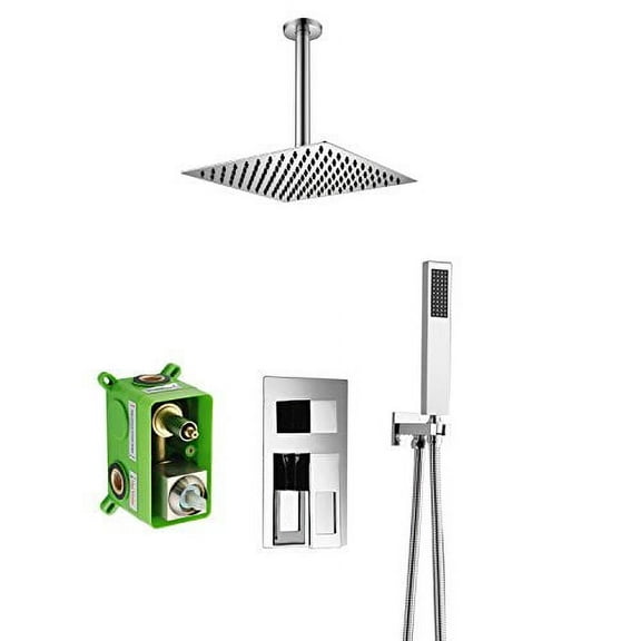 Shower Faucet Ceiling Mount Shower SystemsFull Metal Components Chrome Finish and Rough-in Valve Included10 Inches High Pressure Rain Shower Head