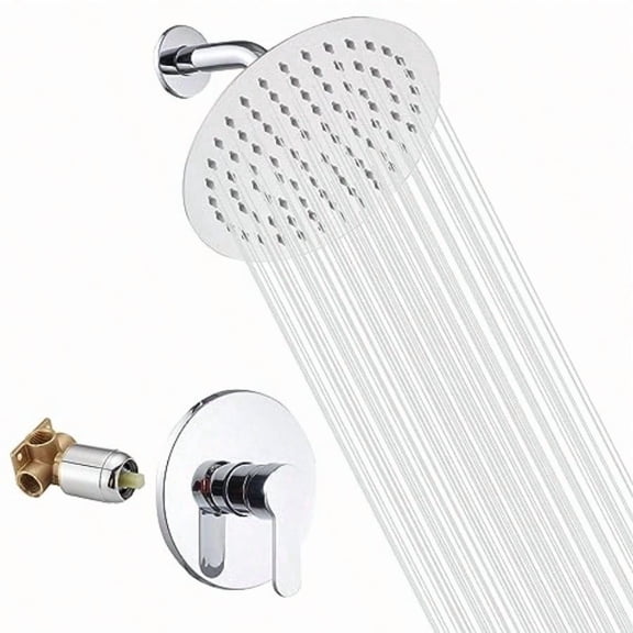 Shower Faucet GGStudy Single Function Shower Trim Kit with Rough-in Vae Shower Set Bath Rainfall Shower Faucet System 8inch Round Stainl Steel Metal Shower Head