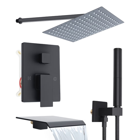 Shower Faucet Set, 12 Inch Rain Shower System with Handheld & Rough-in Valve