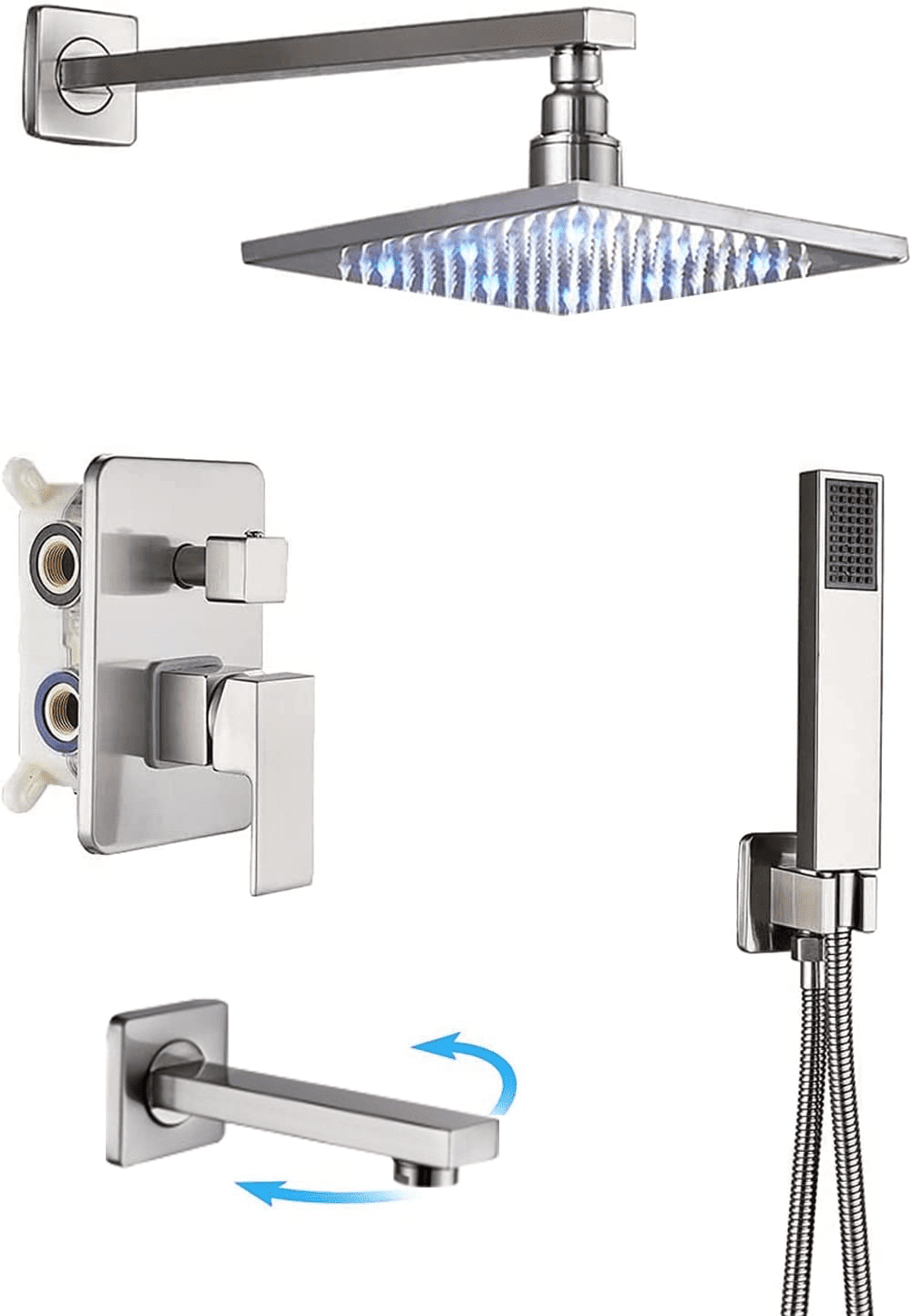 Feetron Brass Brushed Nickel 12 in Shower Faucet