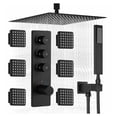 thumbnail image 1 of Shower Faucet Set 16 Inch Thermostatic Rainfall System Matte Black - 6 Body Jets & Handheld Spray - Ceiling Mount Shower Head with Brass Valve, 1 of 9