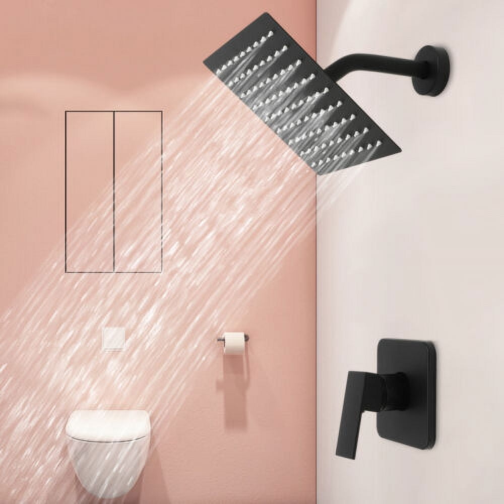 Shower Faucet Set 8" Black Rain Shower Head Combo with Valve Kit Wall Mounted