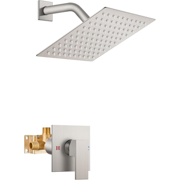 Shower Faucet Set Bathroom Rain System SUS304 Stainless Steel Single Handle With Male Threads Rough-in Valve Trim Kit 8 Inch Wall Mount Head Brushed Nickel