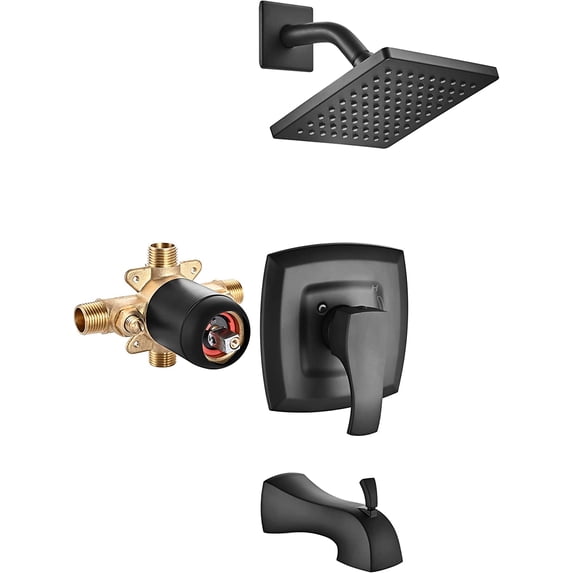 Shower Faucet Set Bathtub Faucet (Valve Included), Single-Handle Tub and Shower Trim Kit, Bathroom Shower System with Touch-Clean Shower Head and Tub Spout, Matte Black