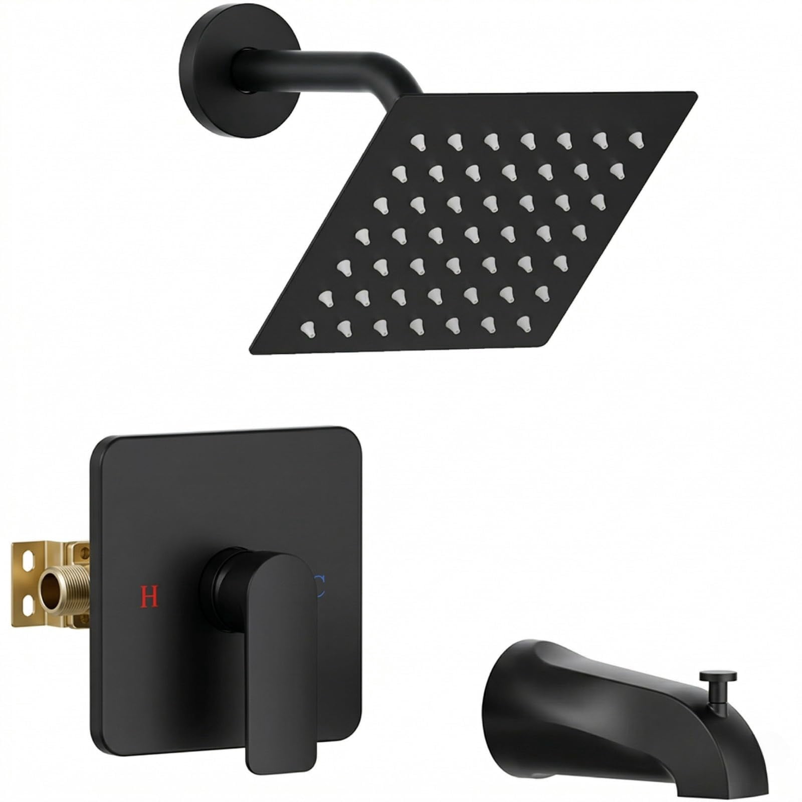 Shower Faucet Set Bathtub with Valve Included, 6 Inch Head, Black