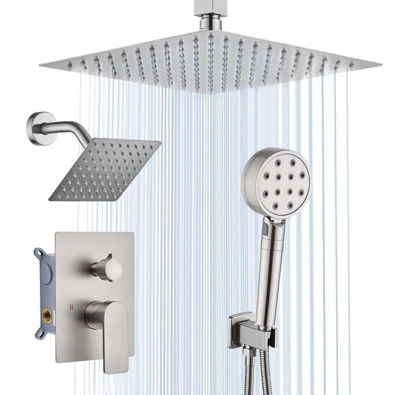 GOXIUHAN Shower Faucet Set System with High Pressure Handheld Spray Wall Mount 10 Inch Shower Head & 6 Inch Shower Head Brushed Nickel