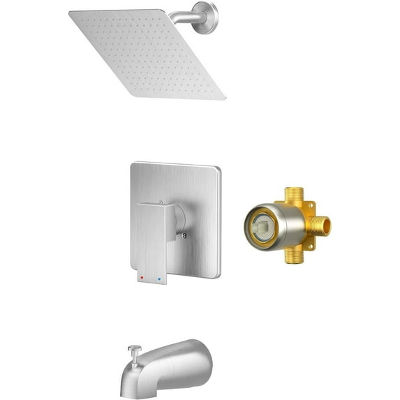 Shower Faucet Set, Brushed Nickel Tub Shower Faucet with 8-Inch Showerhead and Bathtub Spout, Showerhead and Handle Set Include Valve and Trim Kit, Brushed Nickel