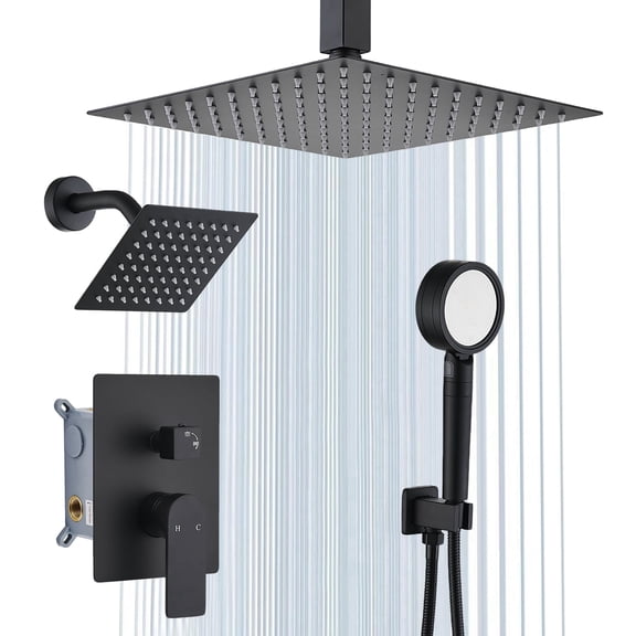 GOXIUHAN Shower Faucet Set System with High Pressure Handheld Spray Wall Mount 10 inch Shower Head & 6 inch Wall Mount Shower Head