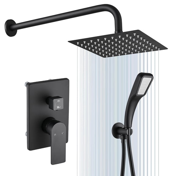 Shower Faucet Set Matte Black Shower System Knob Switch Diverter with High Pressure Handheld Spray Wall Mount 8 Inch Shower Head