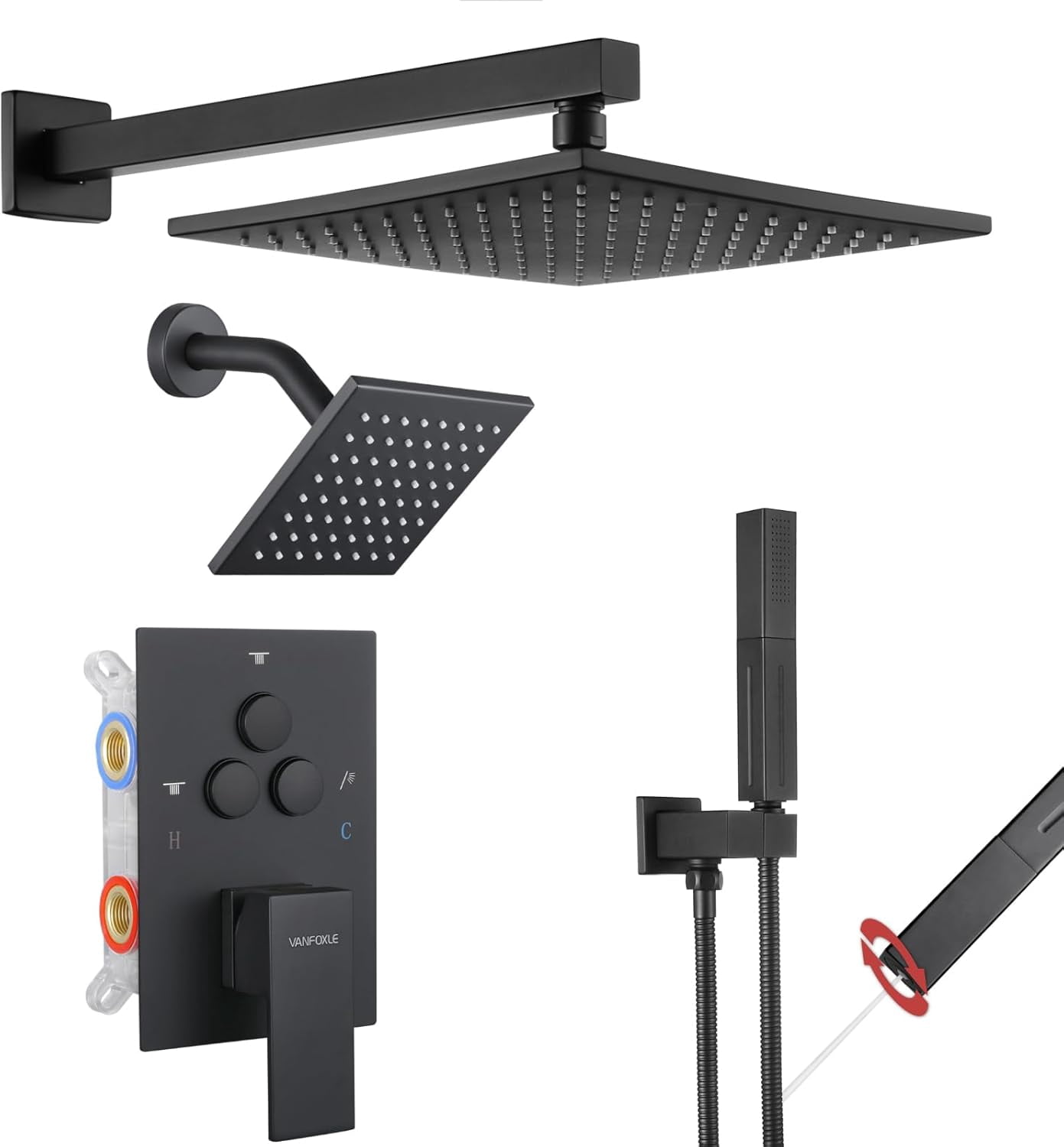 Shower Faucet Set Matte Black Shower System,Push Button Diverter Shower