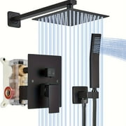 Shower Faucet Set Matte Black Shower System, Shower Faucet with Rain Shower Head and Handheld, Shower Faucets Sets Complete Shower Combo Set Rough-in Valve and Trim Kit Included