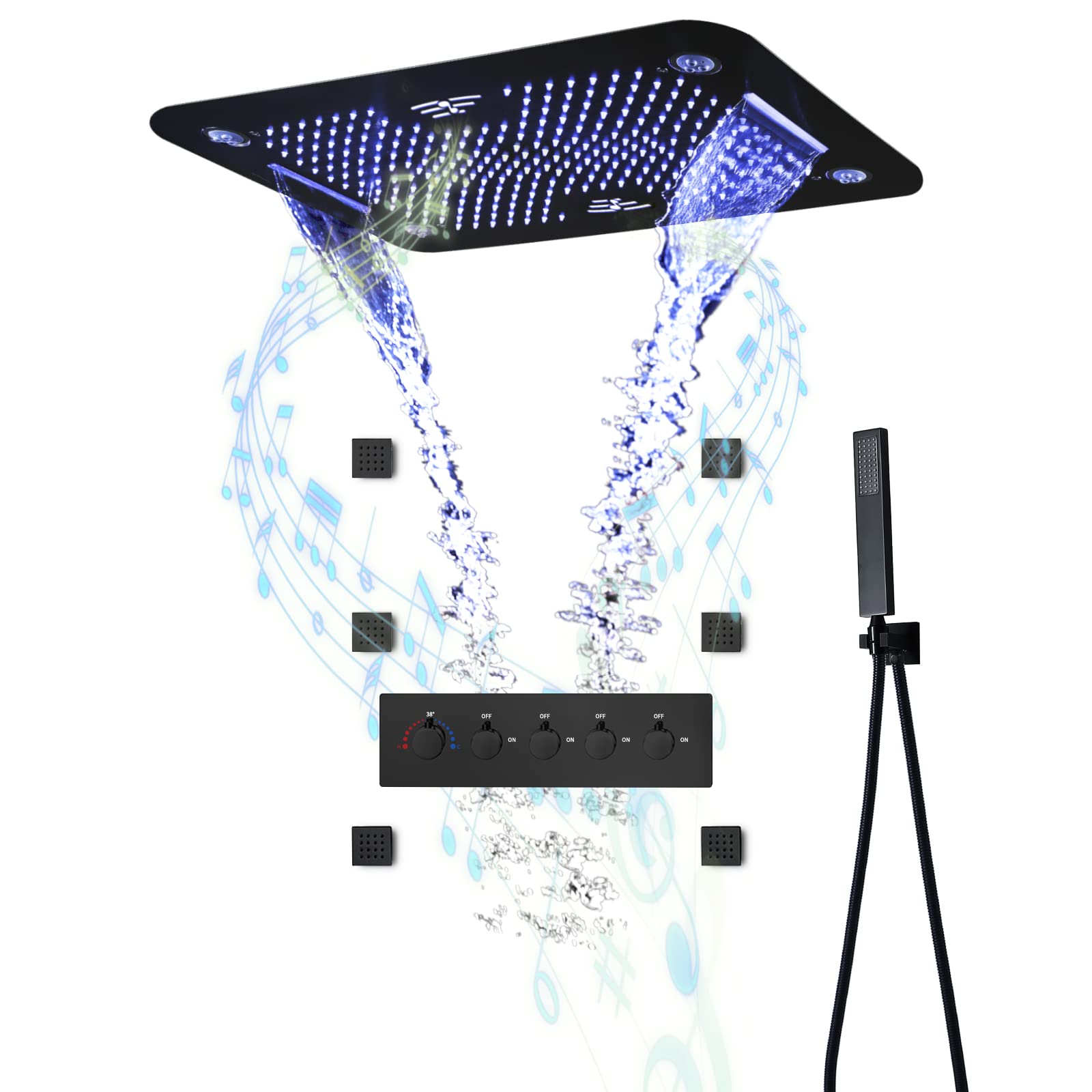 Shower Faucet Set Music Rain Shower System Thermostatic Shower Kit with ...
